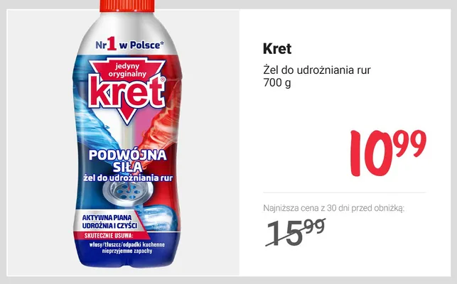 Żel do udrożniania rur Kret promocja w Rossmann