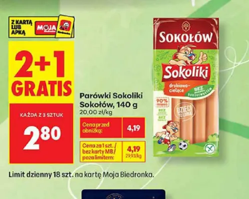 Parówki drobiowo-cielęce Sokoliki Sokołów promocja w Biedronka