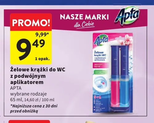 Żelowe krążki do WC z podwójnym aplikatorem Apta promocja w Intermarche
