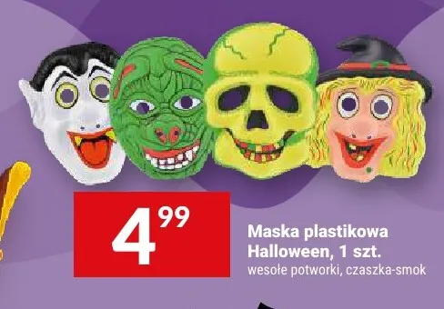 Maska plastikowa Halloween wesołe potworki promocja w Twój Market