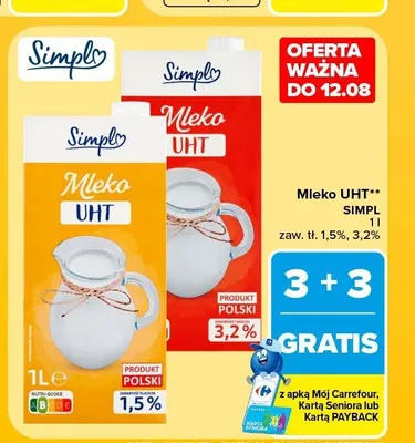 Mleko UHT Simpl 3,2% promocja w Carrefour