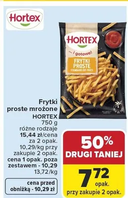 Frytki proste mrożone Hortex promocja w Carrefour Market