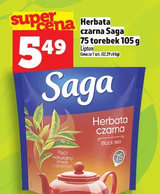 Herbata czarna Saga 75 torebek 105g promocja w TOPAZ