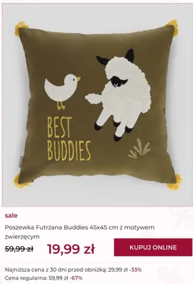 Poszewka Futrzana Buddies 45x45 cm z motywem zwierzęcym promocja w home&you