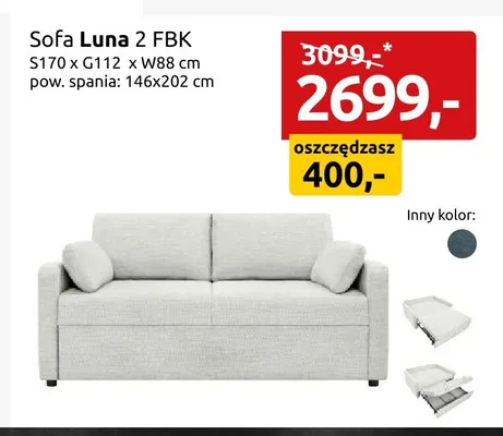 Sofa Luna 2 FBK promocja w Black Red White