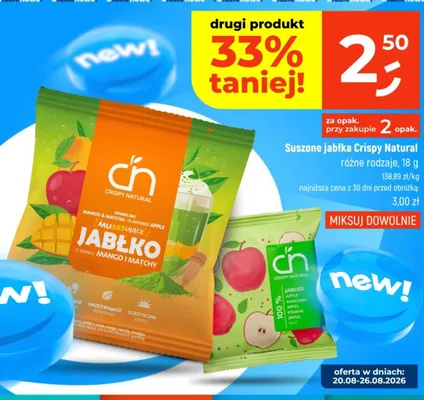 Suszone jabłka Crispy Natural promocja w Dealz