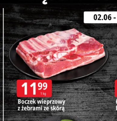 Boczek wieprzowy z żebrami ze skórą promocja w Leclerc