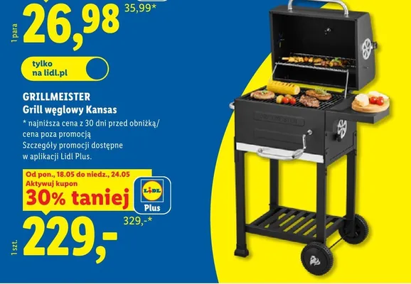 Grill węglowy Kansas GRILLMEISTER promocja w Lidl