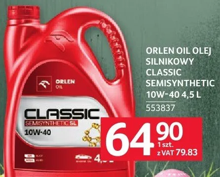 Olej silnikowy Classic Semisynthetic 10W-40 4.5L Orlen promocja w Selgros