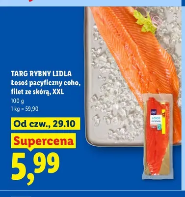 Łosoś pacyficzny coho filet ze skórą XXL Targ Rybny Lidla promocja w Lidl