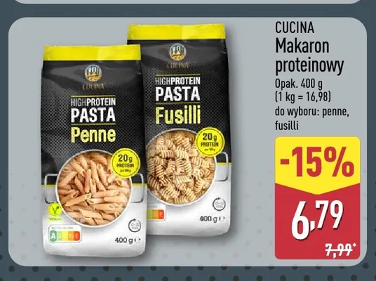 Makaron proteinowy penne Cucina promocja w Aldi