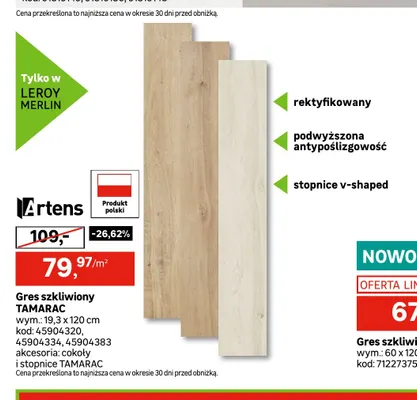 Gres szkliwiony Tamarac 19,3x120 cm Artens promocja w Leroy Merlin