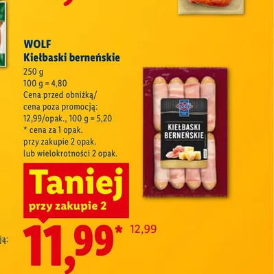 Kiełbaski berneńskie Wolf promocja w Lidl