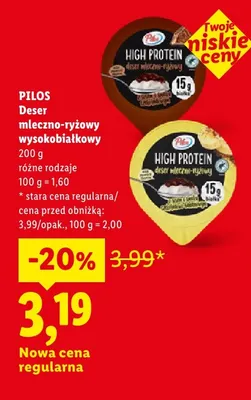 Deser mleczno-ryżowy wysokobiałkowy Pilos promocja w Lidl
