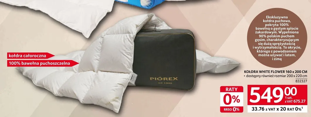 Kołdra WHITE FLOWER 160 x 200 CM promocja w Selgros