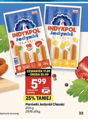 Parówki Jedynki Classic Indykpol promocja w Delikatesy Centrum
