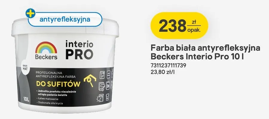 Farba biała antyrefleksyjna beckers interio pro promocja w Castorama