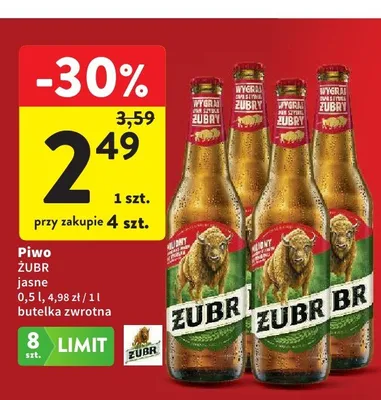 Piwo ŻUBR jasne promocja w Intermarche