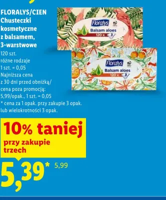 Chusteczki kosmetyczne z balsamem 3-warstwowe Floralys Balsam aloes promocja w Lidl