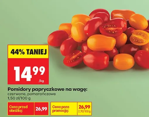 Pomidory papryczkowe na wagę: czerwone, pomarańczowe promocja w Biedronka