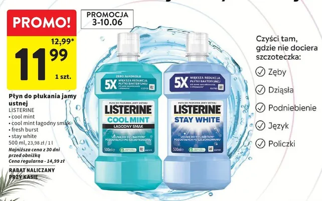 Płyn do płukania jamy ustnej LISTERINE stay white promocja w Intermarche