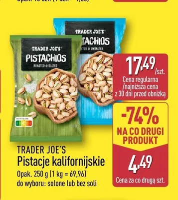 Pistacje kalifornijskie solone Trader Joe's promocja w Aldi