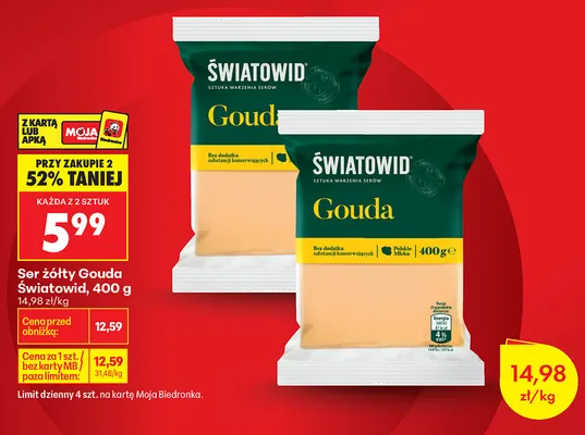 Ser żółty gouda w kostce Światowid promocja w Biedronka