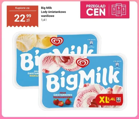 Lody Big Milk smak śmietankowo-truskawkowy promocja w Dino