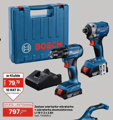 Zestaw wiertarko-wkrętarka + zakrętarka akumulatorowa Bosch promocja w Leroy Merlin