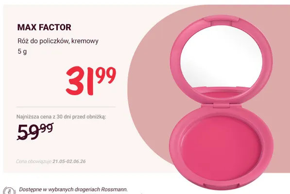 Róż do policzków kremowy MAX FACTOR promocja w Rossmann