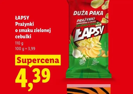 Prażynki o smaku zielonej cebulki Łapsy promocja w Lidl