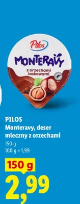 Deser mleczny Monteravy z orzechami laskowymi Pilos promocja w Lidl