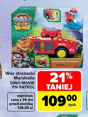 Wóz strażacki Marshalla Dino Movie Psi Patrol promocja w Carrefour