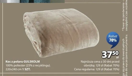 Koc z polaru GULSKOLM 220x240 cm promocja w Jysk