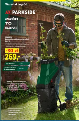 Rozdrabniacz elektryczny do gałęzi Parkside 2400W promocja w Lidl