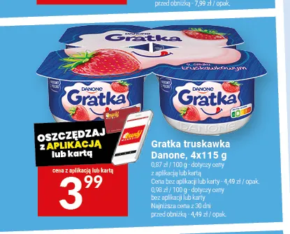 Napój jogurtowy Gratka o smaku truskawkowym Danone 4-pak promocja w Twój Market