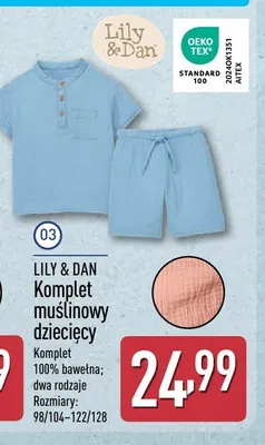 Komplet muślinowy dziecięcy Lily & Dan promocja w Aldi