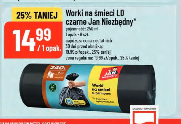 Worki na śmieci LD czarne Jan Niezbędny 240 l 8-pak promocja w POLOmarket