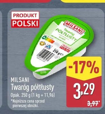 Twaróg półtłusty Milsani promocja w Aldi
