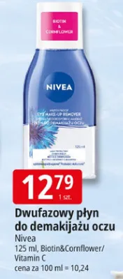 Dwufazowy płyn do demakijażu oczu Nivea Biotin&Cornflower/Vitamin C promocja w Leclerc