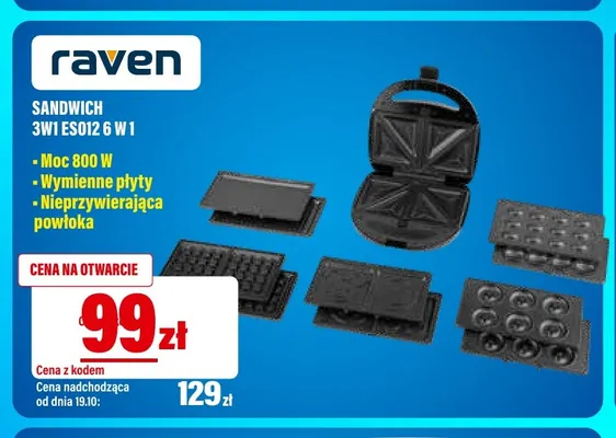 Opiekacz sandwich 3w1 ES012 6 w 1 Raven promocja w RTV EURO AGD
