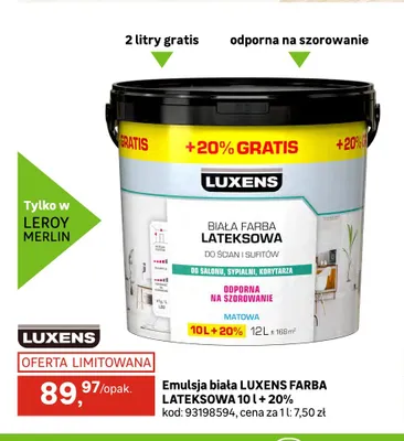 Emulsja biała Luxens Farba Lateksowa promocja w Leroy Merlin