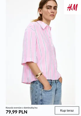 Koszula oversize z domieszką lnu H&M promocja w H&M