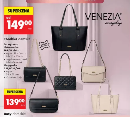 Torebka damska shopperka Venezia skóra naturalna 28x41cm promocja w Biedronka