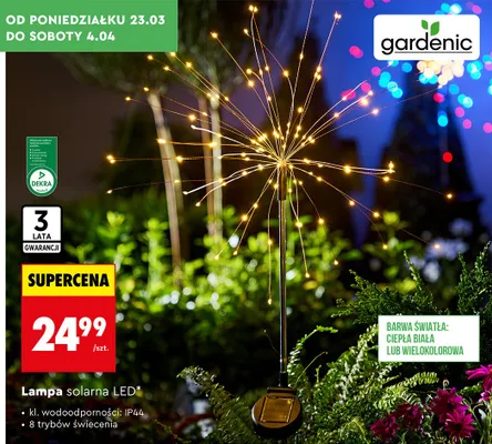 Lampa solarna LED fajerwerków o wys. 92 cm, z 120 diodami LED promocja w Biedronka