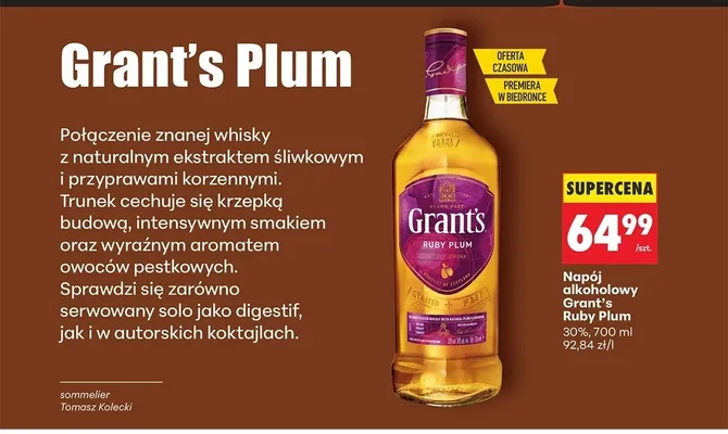 Napój alkoholowy Grant's Ruby Plum 30% promocja w Biedronka