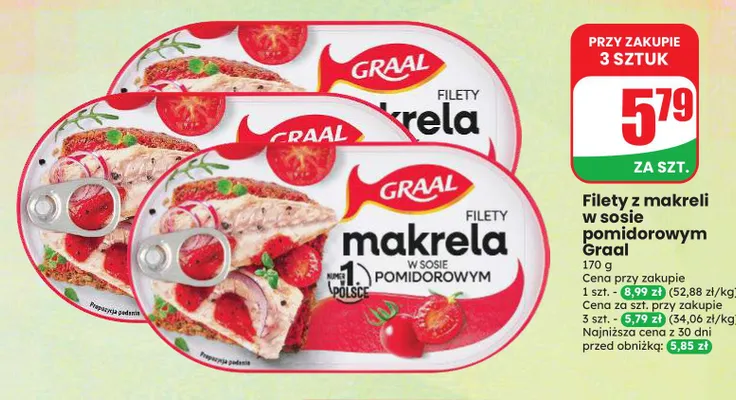 Filety z makreli w sosie pomidorowym Graal promocja w Dino