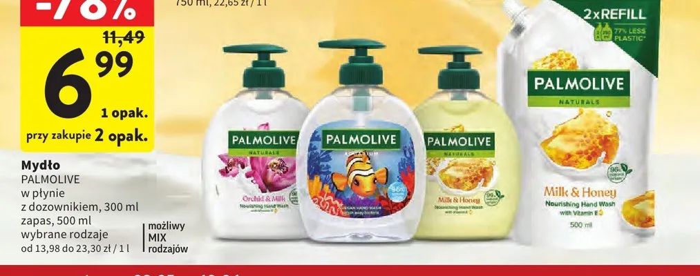 Mydło w płynie z dozownikiem Palmolive Aquarium promocja w Intermarche