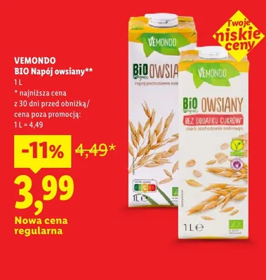 Bio napój owsiany Vemondo promocja w Lidl