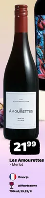 Wino czerwone półwytrawne Les Amourettes Merlot francuskie promocja w Netto
